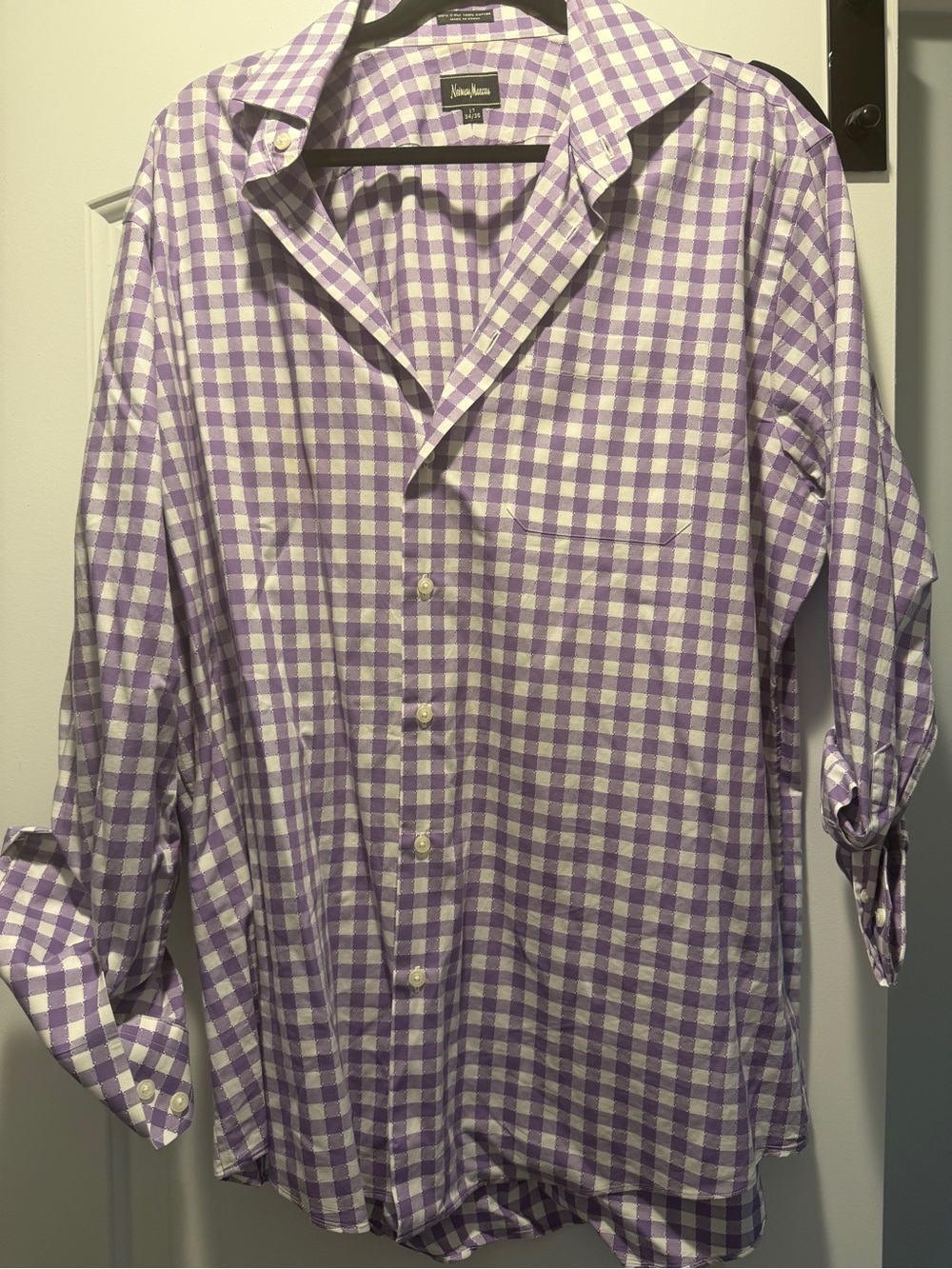 Neiman Marcus Purple and White Gingham Button-Down Shirt